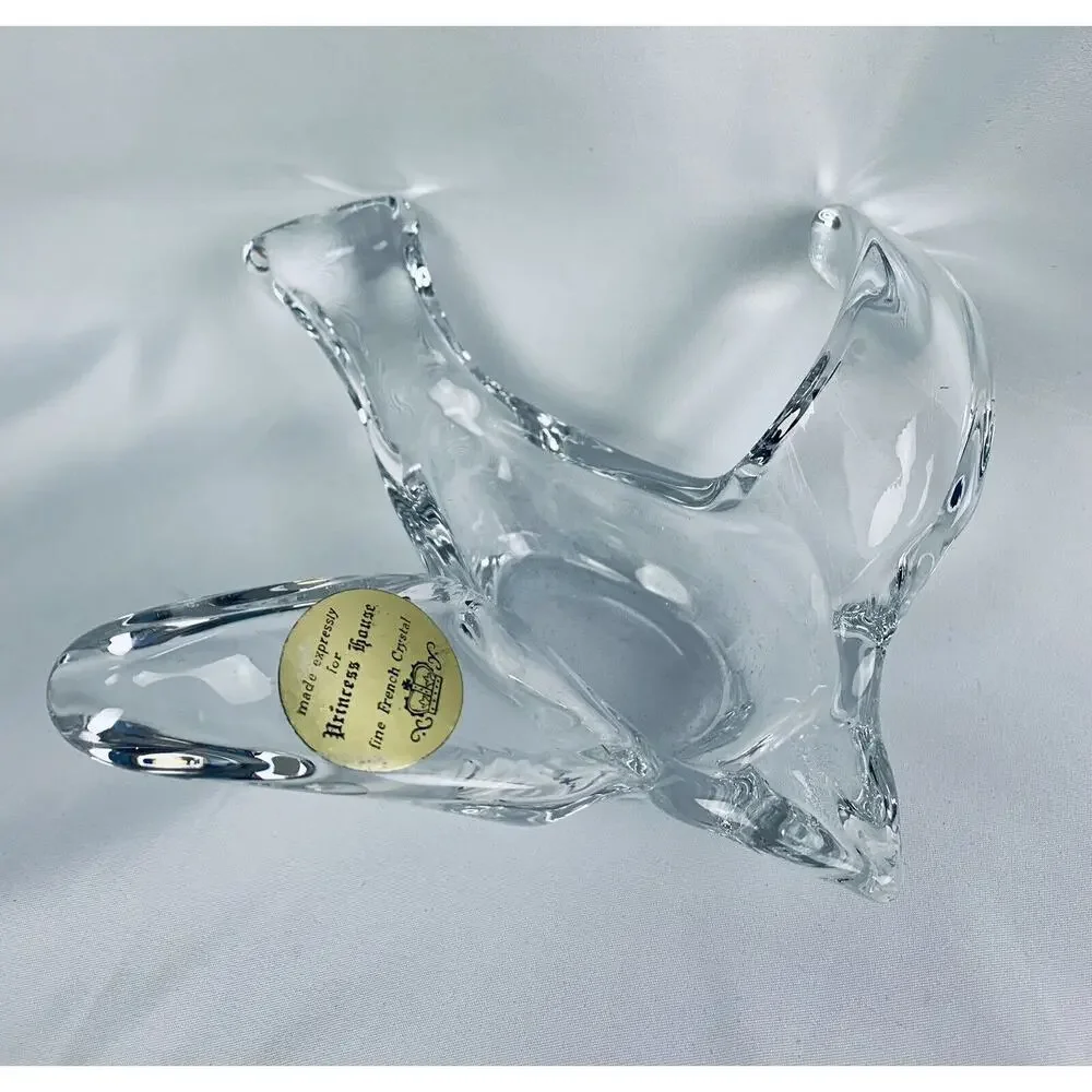 Princess House #458 French Lead Crystal Art Glass Bird Dove Bowl Dish
